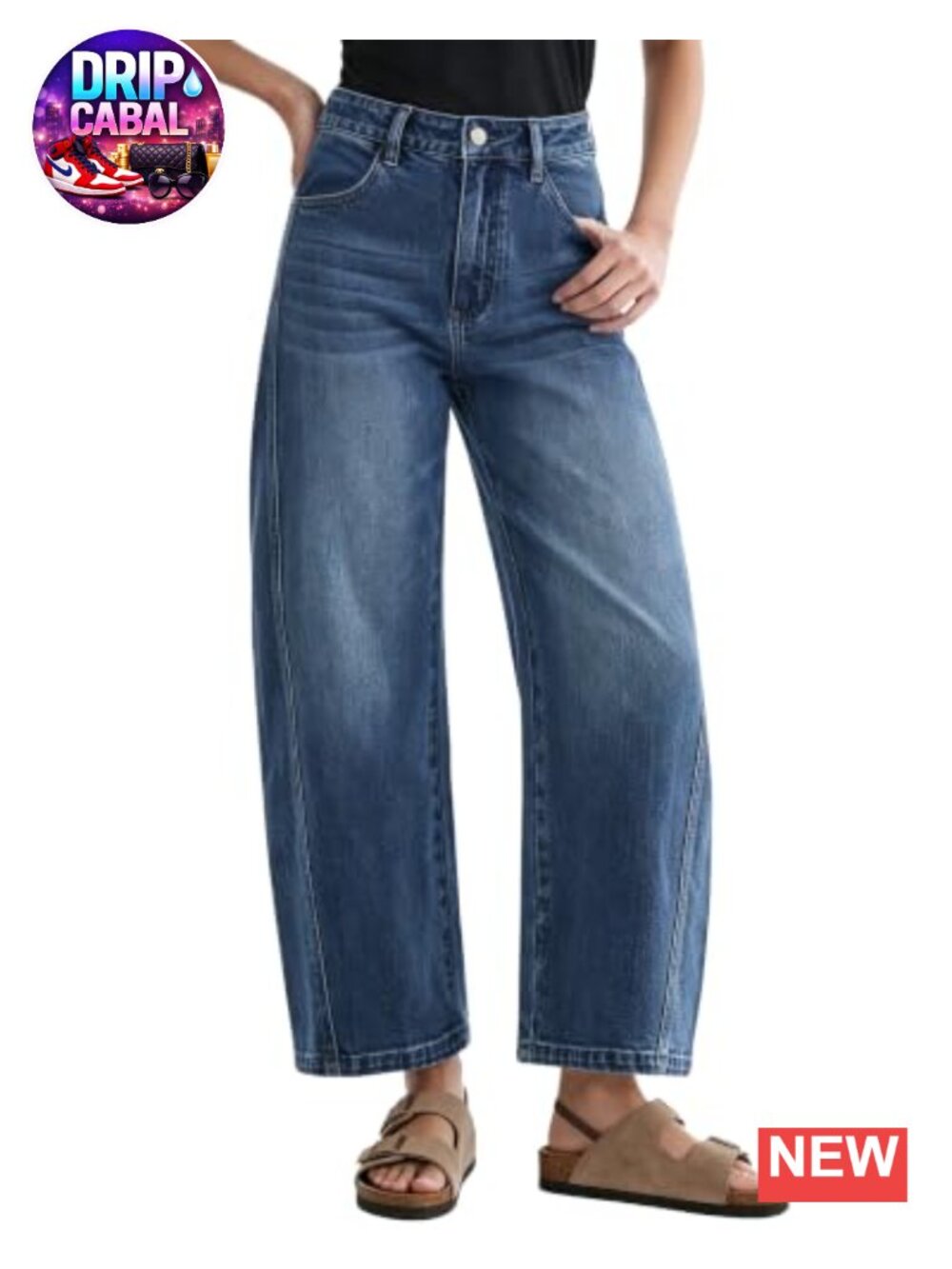 High Waisted Baggy Barrel Jeans Stretch Wide Leg Cropped Denim Pants
